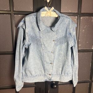 BIBI Western Pintuck Denim Jacket Y2K Acid Wash Cowgirl Cottagecore L